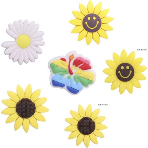 Single Sale 1pcs Sunflower PVC Shoe Charms kinds of flowers Garden Shoe Buckle Decoration for Wristband Girls Kids Party