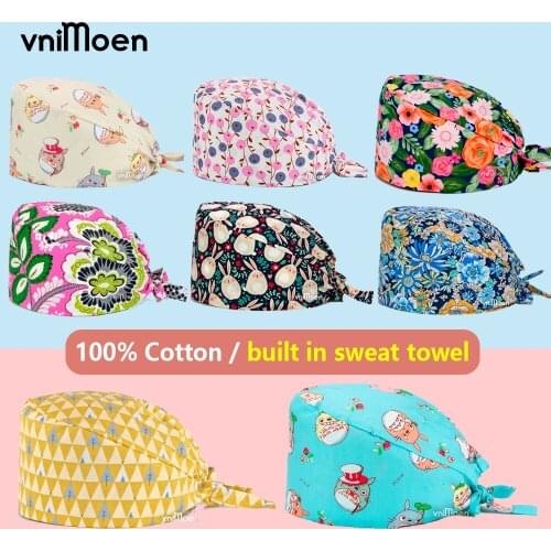 Wholesale Elastic lab hats scrub cap women and men scrub hat adjustable size