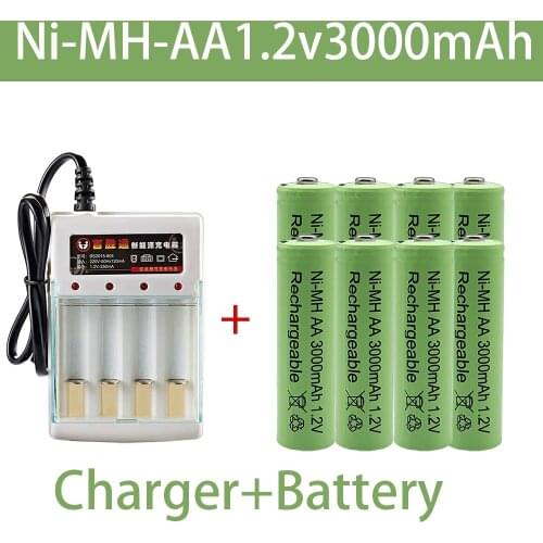 1,2V3000 mAh NI MH AA Pre-cargado bateras recargables NI-MH recargable AA batera para juguetes micrfono de cmara charger+battery