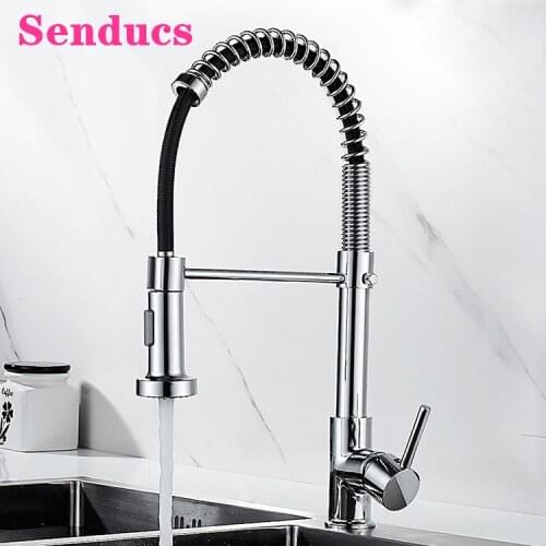 Spring Kitchen Faucets Polished Chrome Pull Out Kitchen Mixer Taps Quality Brass Spring Kitchen Mixer Faucet of Pull Out Sprayer