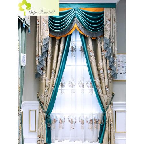 Luxury High Precision Embossed Jacquard Curtains for Bedroom Villa Window Blinds Valance Tulle for Living Room 3D Floral Fabric