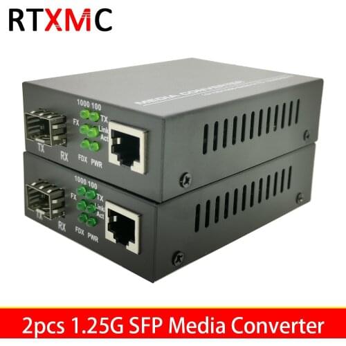 2pcs 1.25G SFP Fiber Port Media Converter to RJ45 Gigabit Media Converter 10/100/1000M Ethernet Transceiver fiber optical switch