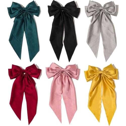 Korean Version Of The New Cute Bow Ribbon Hairpin Simple And Generous Satin Spring Clip Hair Accessories 1pcs