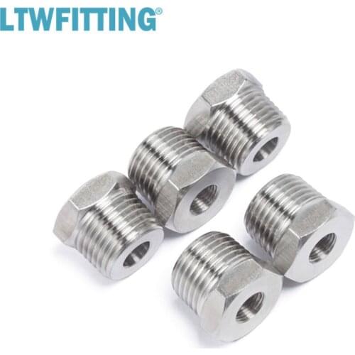 LTWFITTING Stainless Steel 316 Pipe Hex Bushing Reducer Fittings 1/2-Inch Male BSPT x 1/8-Inch Female BSPP