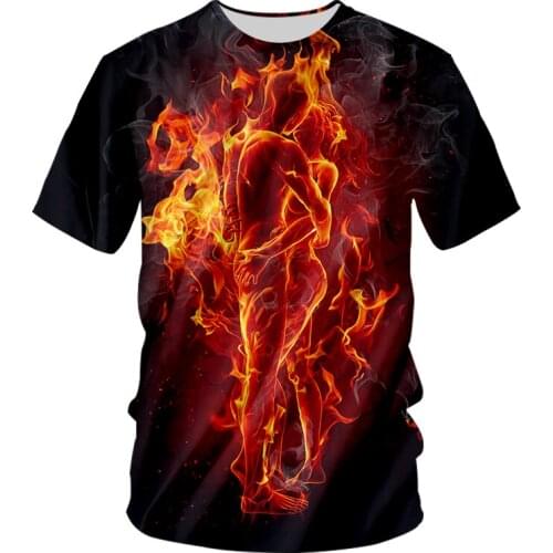 UJWI Mens Novel O Neck Tshirt 3D Printed Flame Hug Couple Tee Shirt Handsome Hip Hop Man Gothic Glitter T-shirt