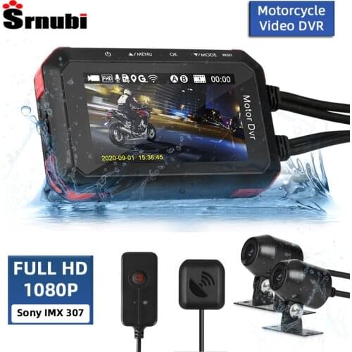 Srnubi Dash Cam Moto Waterproof Motorcycle Camera FHD 1080P Motorcycle Bike Black Box 2 channel DVR Camera Record HD GPS Track