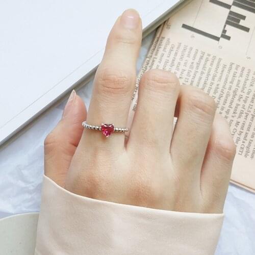 925 Sterling Silver Valentines Day Gift Wedding Jewelry Girlfriend Party Favor Vintage Stackable Pink Zircon Love Heart Ring