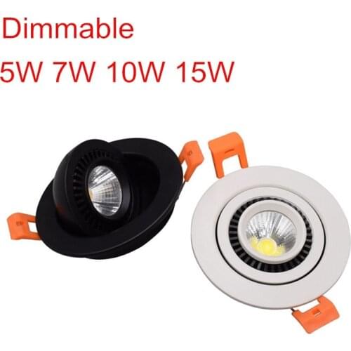 Dimmable Recessed LED COB Downlight 360° Rotating LED Spot Light 5W 7W 10W 15W Ceiling Lamp AC85-265V + Driver