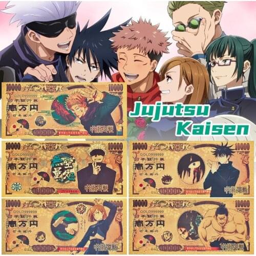 Japanse AnimeJujutsu Kaisen Gold Foil Banknote Plastic Prop Money Fake Bill Cartoon Souvenir Home Decor Gift for Kids Children
