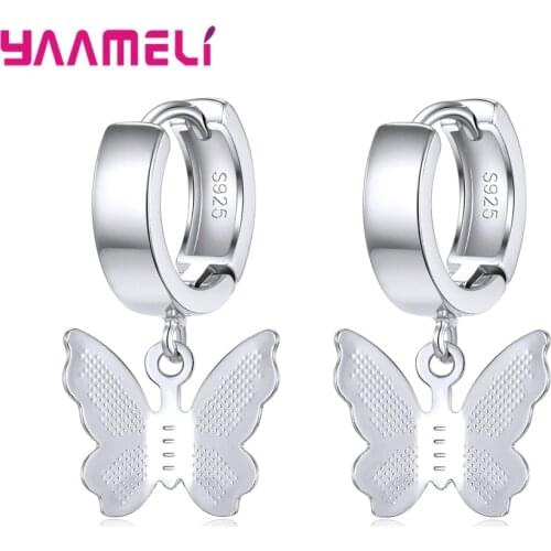 Cheap Sale 925 Sterling Silver Jewelry for Women Girls Simple Metal Butterfly Geometric Shaped Pendant Earrings Pendientes