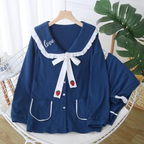 Women Cotton Pajamas Set Printed 2 Pieces Sleepwear Simple Soft Long sleeves Women Autumn Winter Homewear pijama mujer Robe