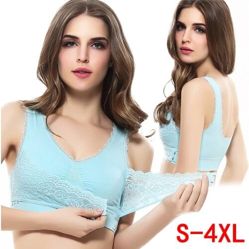 Jerrinut Plus Size S-4XL Womens Underwear Lace Bra Cross Side Buckle Wireless Push Up Sleep Bra Solid Color Bras for Women