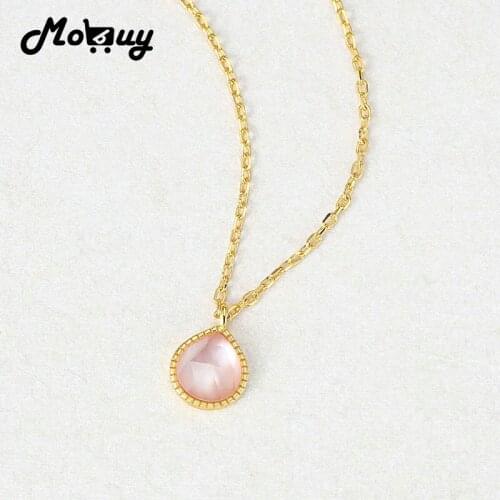 MoBuy Sweet Pink Pendant For Women Cute Peach Shape White Crystal Pink Shell 925 Silver 14K Gold Pated Necklace Jewelry MBNI092