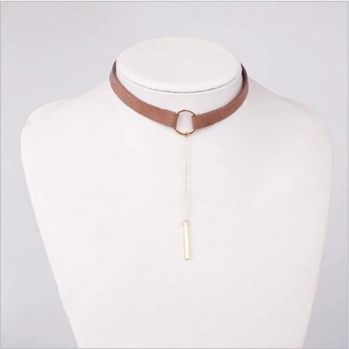 Elegant Leather Choker Necklace Women Gold Silver Plated Alloy Pendant Black Brown Velvet Choker Collar Necklace Collier Bijous
