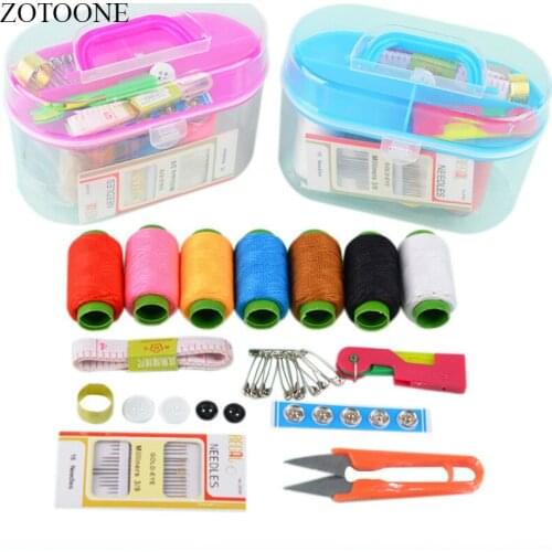 ZOTOONE 1Set Sewing Tool Pack Kit Thread Threader Needle Tape Measure Scissor Thimble with Storage Box Sewing Tool Accessory