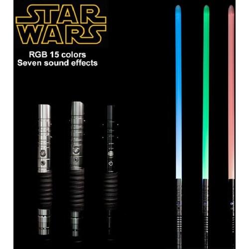 Star Wars 15 Changing Color Lightsaber Rgb Light Saber Lighting Heavy Dueling Color Sound Metal Handle 7 Sound Laser Sword Toys