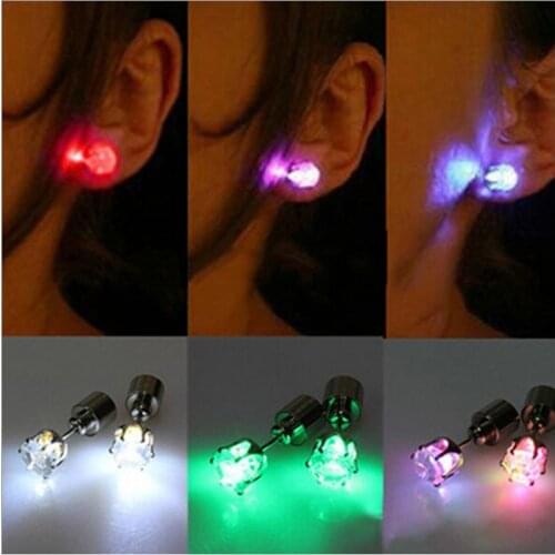 1pc Light Up Led Stainless Steel Earrings Studs for Women Dance Party Accessories for Xmas Night Club Men Earring New Year Gift