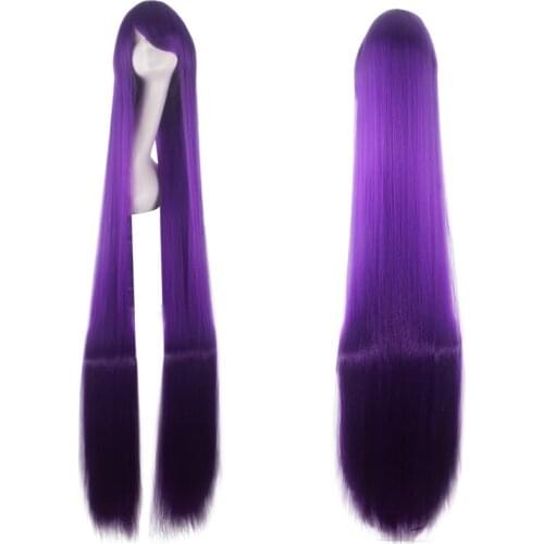 150CM 59'' purple Long Straight Wig with bangs women Synthetic Hair Heat Resistant Fiber Halloween party Carnival cosplay Wigs