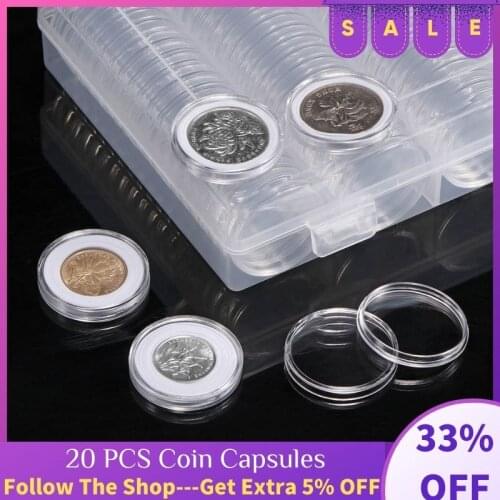 20 Pcs Coin Capsules Holder Plastic Coin Holder Capsule Protector Case Collection Storage Box Protector 46mm