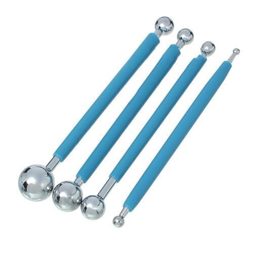 304 Stainless Steel & Rubber Handle Set Of 4 Metal Ball Flower Modeling Tools Sugarcraft Fondant Cake Decorating 1Set