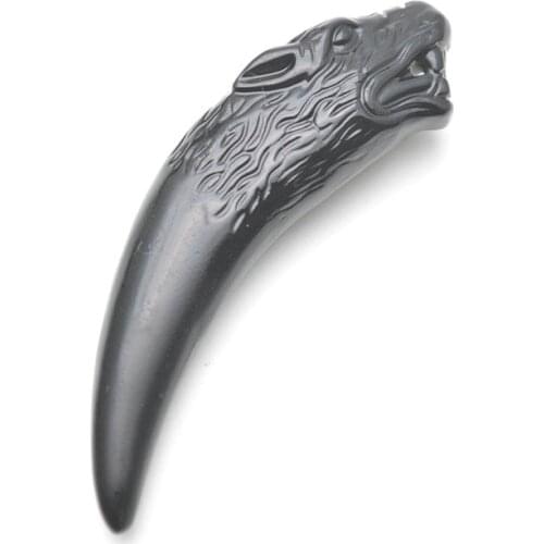 5pc Cool Men Jewelry Carved Wolf Head Teeth Claw Shape Natural Black Obsidian Stone Necklace Pendants