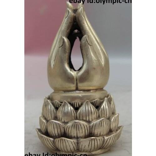 7" China Tibet Silver Kwan-yin Guanyin Hand Lotus Incense Burner Censer Statue