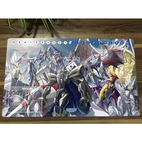 Anime Digimon Duel Playmat Omegamon Dukemon Trading Card Game Mat DTCG CCG Mat Mouse Pad Desk Work Mat With Card Zones Free Bag