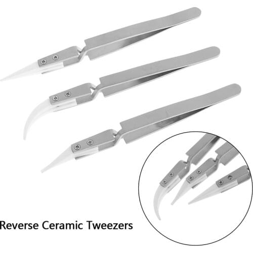 Anti-static Reverse Ceramic Tweezers Heat Resistant Conductive Tweezers