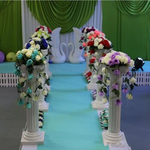 Free Shipping White Roman Column with Rose Lily Flower Sets Lead Cited Aisle Runners Pillar for Wedding Celebration Decoration