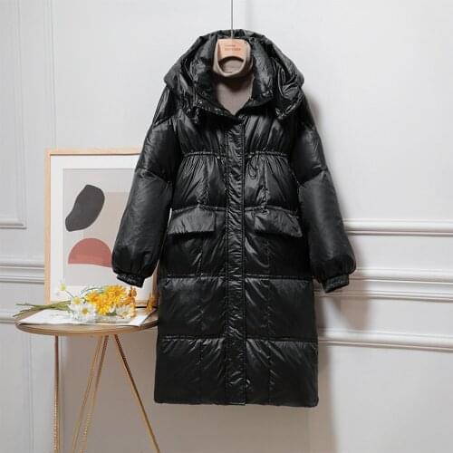 Oversized Down Jacket Women Winter 2020 New Thick Loose Drawstring Long White Duck Down Coat Winter Hooded Warm Parkas Overcoats