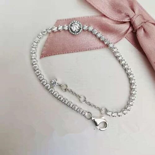 925 Sterling Silver Sparkling Halo Tennis Bracelets For Women Fit Charms Beads DIY Monthers Day Gift To Mom