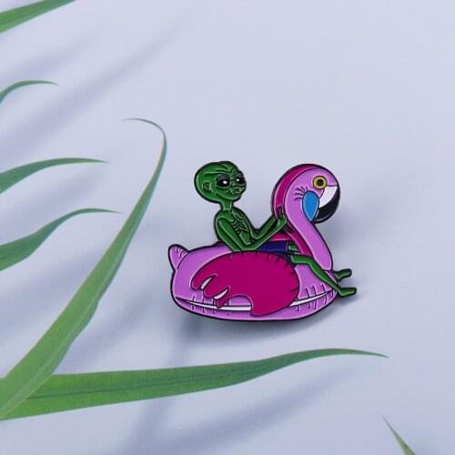 UFO Alien Ride Flamingo Enamel Pin Space Science Brooch Cute Funny Brooch Badge Novelty Decor