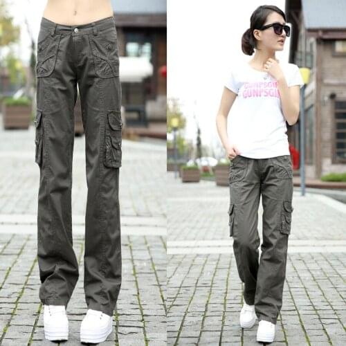 2019 Womens Loose Cargo Pants Military Cotton Pants Women Camouflage Trousers Female Casual Summer black Pants Ladies