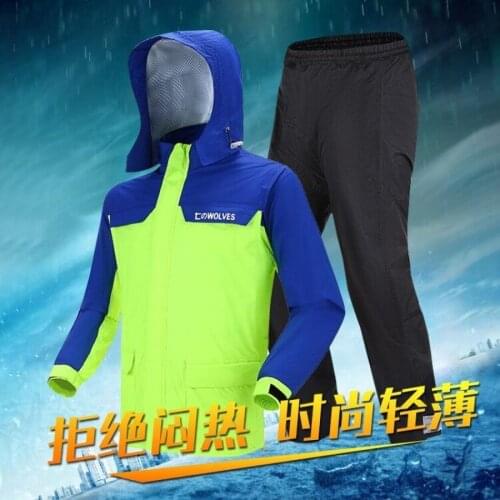 Adult Raincoat Rain Pants Suit Motorcycle Rain Coat Outdoor Hiking Men Rain Coats Waterproof with Hood Fishing 190T Nylon Fabric