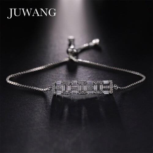 JUWANG Luxury Adjustable Bracelet Bangle Silver Color AAA Cubic Zircon Wedding Jewelry For Female Wholesale