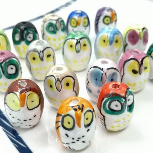 20pcs/lot 21x16mm Hole2.6mm Ceramic Beads Loose Hand Painted Owl Ceramics Beads For Jewelry Making DIY Accessories Mix Color