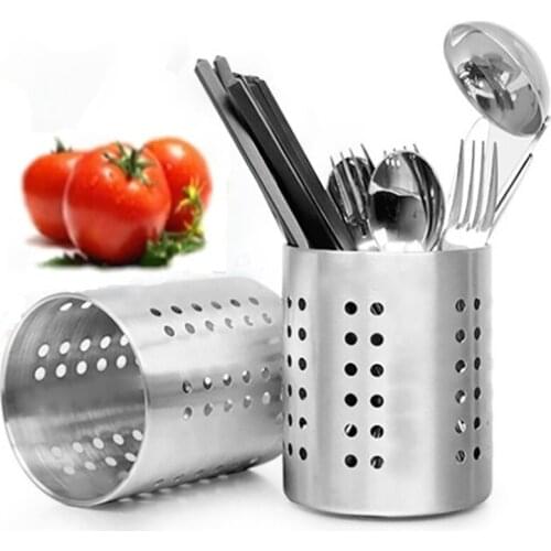 Stainless Steel Barrel Pipette Box Holder Dinnerware Fork Scoop Knife Dinner Tool Holder Dink Leaking design Kitchen Storage Box