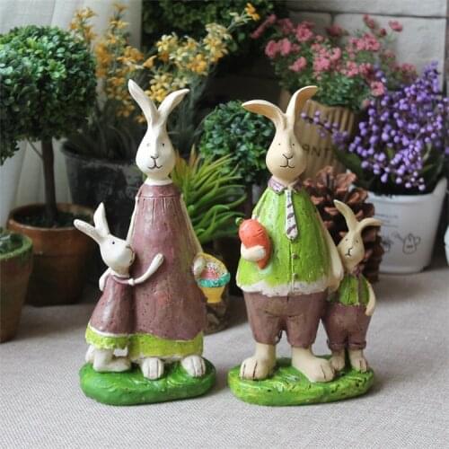 Creative home decoration cute resin rabbits family ornaments pastoral Father and mother gifts