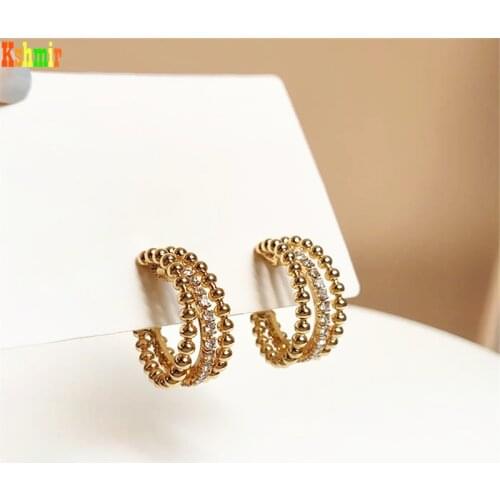 Kshmir Metallic copper C - type round bead earrings simple women multi-layer earrings fashion earrings jewelry gifts 2021