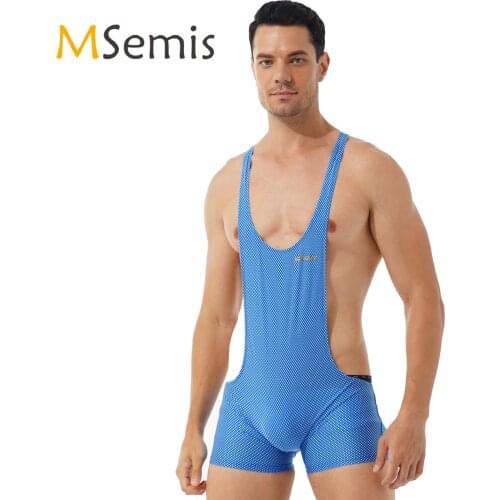Swimwear Mens Lingerie Wrestling Singlet Bodysuit One-piece Fitness Sportswear Stretchy Sleeveless Skinny Jumpsuit Leotard