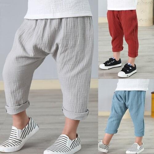 2-7 yrs linen pleated kids pants Hot 2018 summer girls boys pants children ankle-length pants harem pants baby boy girl clothes
