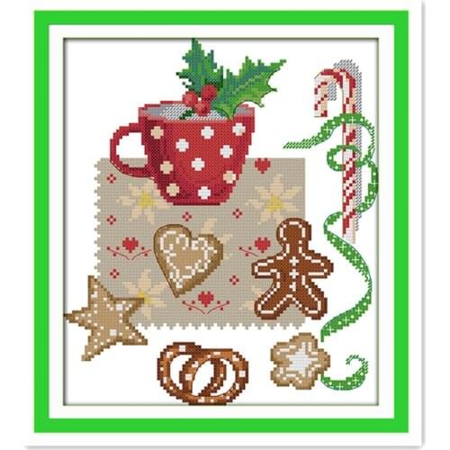 Joy Sunday 11CT 14CT India cloth cross stitch Kit Gingerbread man coffee small simple handmade DMC thread embroidery