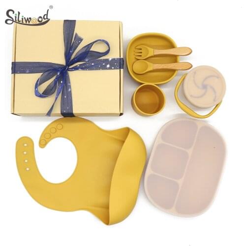 7pcs Set Silicone Baby Feeding Bowl Tableware Waterproof Spoon Non-Slip Food Grade Silicone Dishes for Baby Bowl Baby Plate