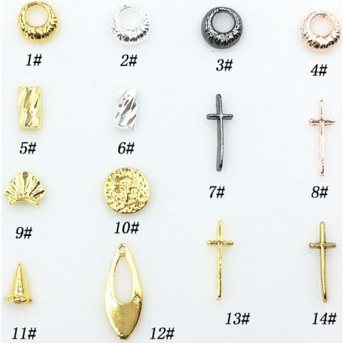 50pcs/Pack Japan Alloy Nail Art Charms Decals Vintage Cross Round Stick Shell 3D DIY Metal Accessories Bride Nail Sticker DIY