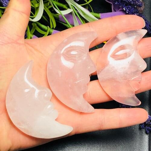 Natural rose crystal carving moon meditation decoration, powerful aura decoration
