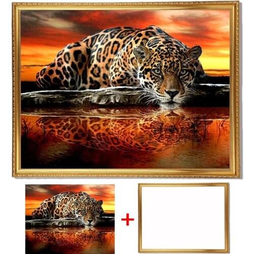 Framed Diamond Painting "Leopard Tiger" Diamond Embroidery mosaic full round Rhinestone pasted wall painting arts
