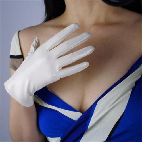 21cm Patent Leather Short Style Gloves Basic Emulation Leather Mirror Metal Silver Touchscreen Black Female Model Fashion Glove