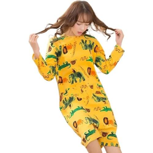 4011c-3 Summer Pajamas Women Pure Cotton Short-sleeved Summer Cute One-piece Pajamas Can Wear Outside Cotton Home Clothes
