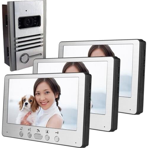 7 Inch IR Night Vision 1V3 Intercom System Wired Video Door Phone