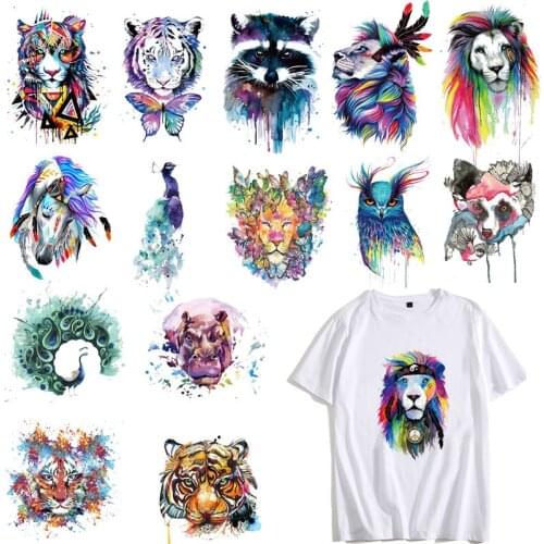 Cute Colorful Lion Dog Owl Tiger Animals Patches Clothing Applications Heat Transfer Fusible Clothing Stickers DIY Tops PVC E